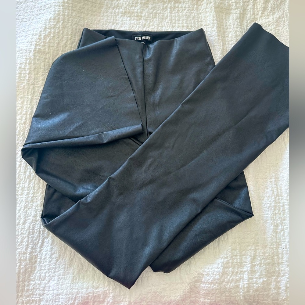 Steve Madden Black Leather Wide Leg Pants